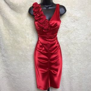 XSCAPE RUCHED SATIN DRESS